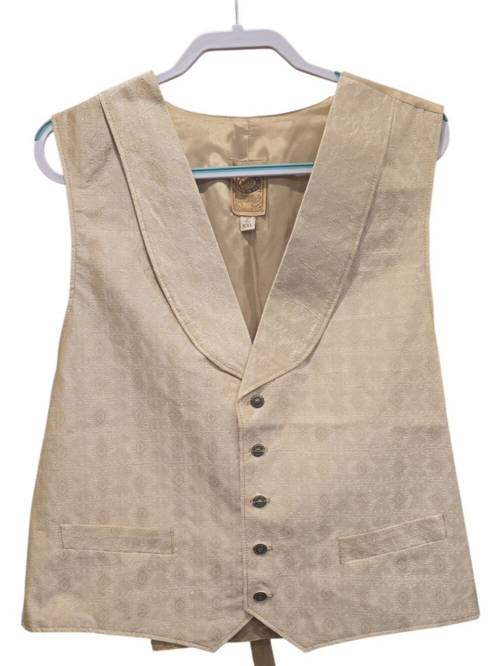 Vintage Wah Maker Silk Gamblers Vest XXL  Ivory and Tan Brocade Frontier USA